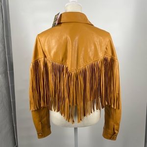 Leather fringe cropped jacket! NWT